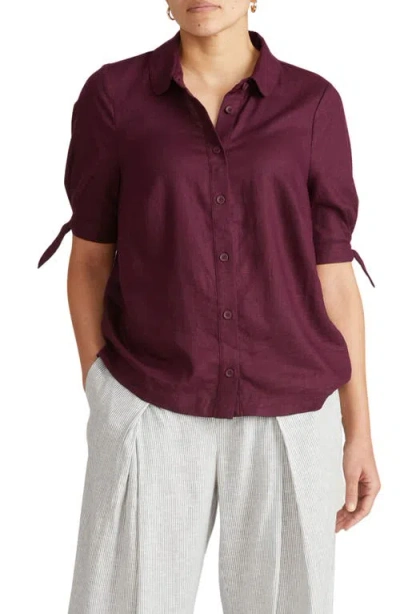 Universal Standard Luisa Linen Blend Button-up Shirt In Burgundy
