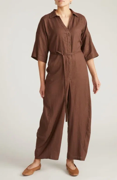 Universal Standard Maggie Linen Blend Jumpsuit In Brown
