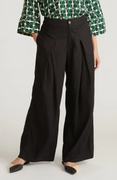 Universal Standard Marley Pleated Linen Blend Wide Leg Pants In Black