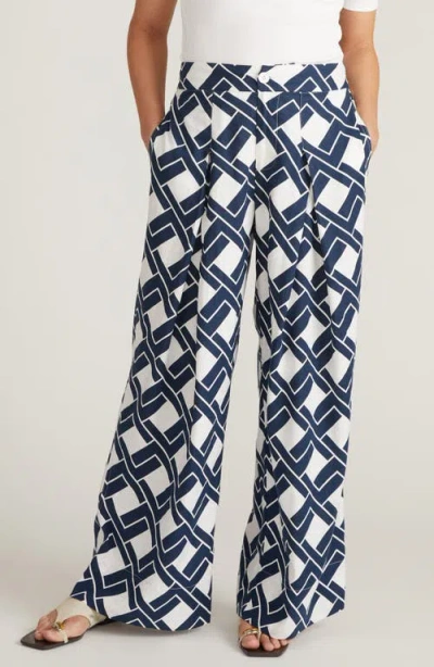 Universal Standard Marley Pleated Linen Blend Wide Leg Pants In Blue