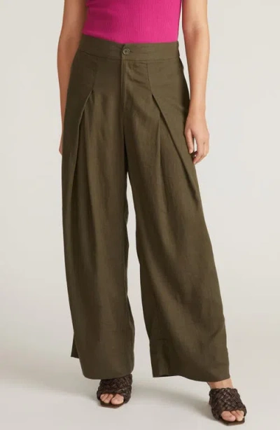 Universal Standard Marley Pleated Linen Blend Wide Leg Pants In Green