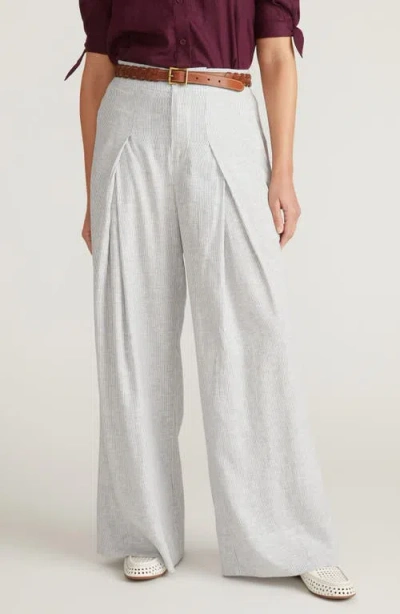 Universal Standard Marley Pleated Linen Blend Wide Leg Pants In White
