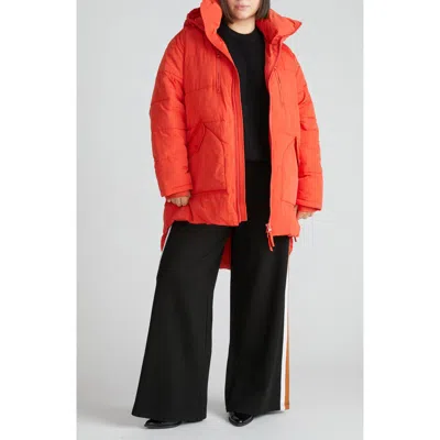 Universal Standard Matterhorn Hooded High-low Puffer Coat In Shoreline Sunset