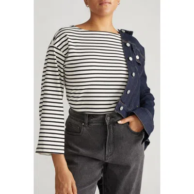 Universal Standard Montauk Breton Stripe Top In Ecru/black Stripe
