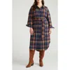 Universal Standard Morgan Long Sleeve Stretch Flannel Midi Shirtdress In Blue