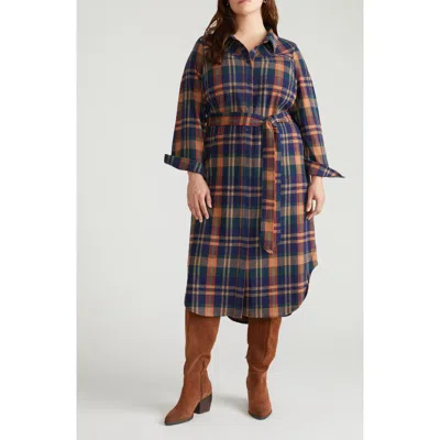 Universal Standard Morgan Long Sleeve Stretch Flannel Midi Shirtdress In Blue