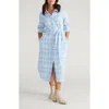 Universal Standard Morgan Long Sleeve Stretch Flannel Midi Shirtdress In Blue