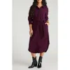 Universal Standard Morgan Long Sleeve Stretch Flannel Midi Shirtdress In Burgundy
