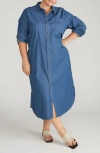 Universal Standard Odeon Long Sleeve Chambray Shirtdress In Blue
