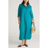 Universal Standard Odeon Long Sleeve Stretch Linen Blend Shirtdress In Green