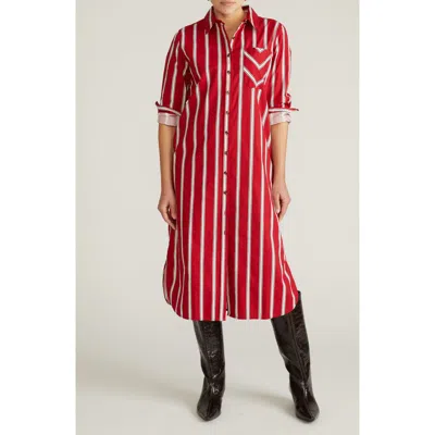 Universal Standard Odeon Long Sleeve Stretch Poplin Midi Shirtdress In Red