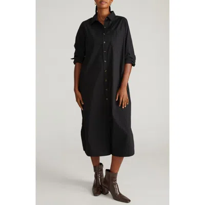 Universal Standard Odeon Long Sleeve Stretch Poplinn Midi Shirtdress In Black