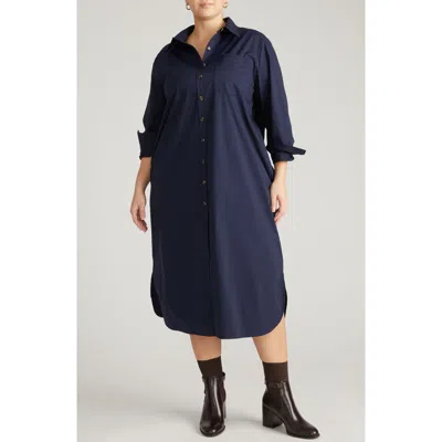 Universal Standard Odeon Long Sleeve Stretch Poplinn Midi Shirtdress In Blue