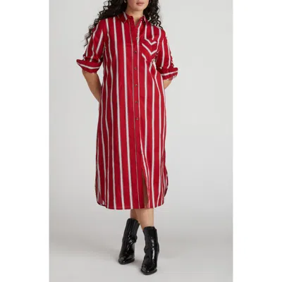 Universal Standard Odeon Stretch Poplin Shirtdress In Red/white Stripe