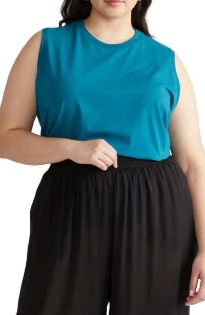 Universal Standard Patti Cotton Muscle Tank In Plume Blue