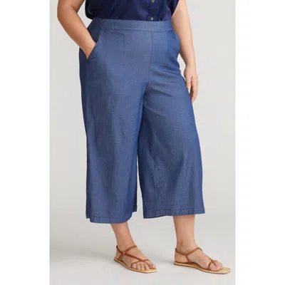 Universal Standard Perfect Crop Wide Leg Chambray Pants In Midnight Blue