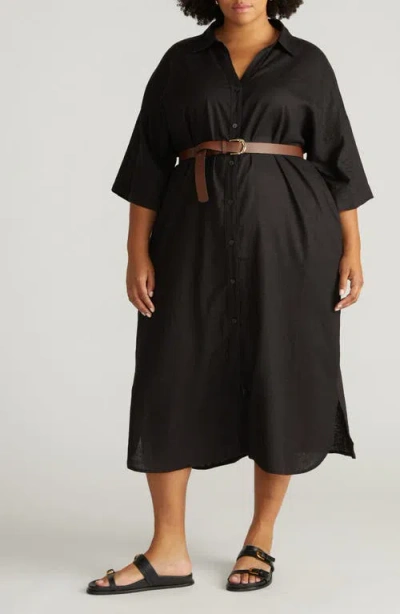 Universal Standard Plaza Linen Blend Shirtdress In Black