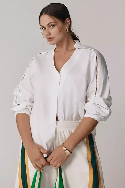 Universal Standard Plus Cotton Poplin V-neck Blouse In White