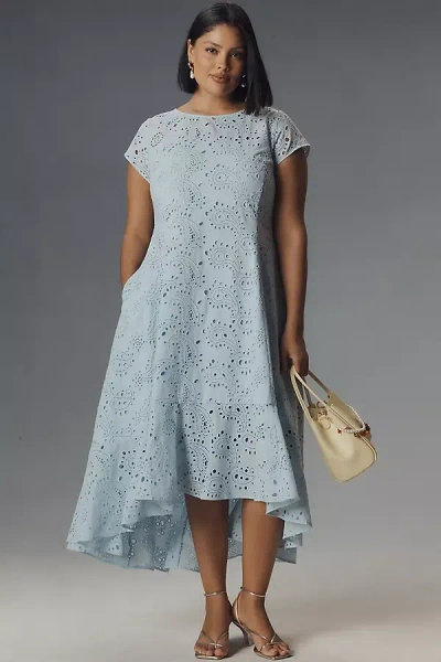 Universal Standard Plus Eyelet Flounce Midi Dress In Blue