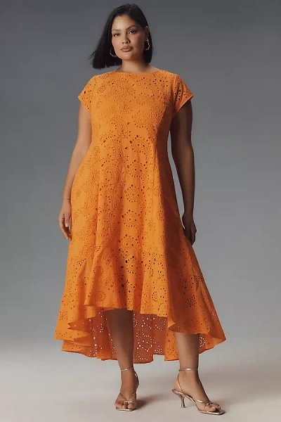 Universal Standard Plus Eyelet Flounce Midi Dress In Orange