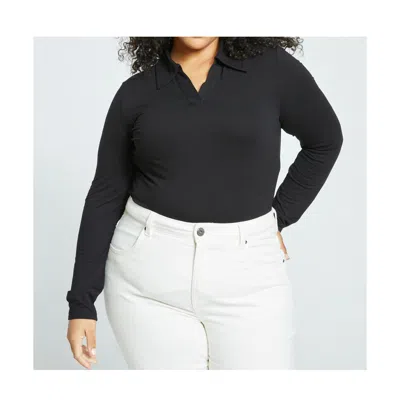 Universal Standard Plus Size Aalto Liquid Jersey Polo Top In Black