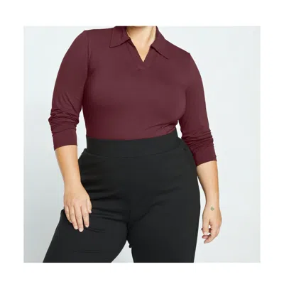 Universal Standard Plus Size Aalto Liquid Jersey Polo Top In Black Cherry