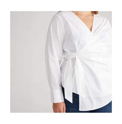 Universal Standard Plus Size Beacon Stretch Poplin Wrap Shirt In White