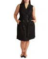 Universal Standard Tie Belt Sleeveless Double Breasted Yarn Dyed Jersey Trench Cocktail Dress In Black