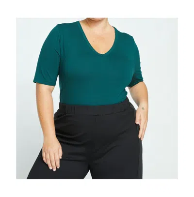 Universal Standard Plus Size Lily Liquid Jersey V-neck Stovepipe Tee In Forest Green