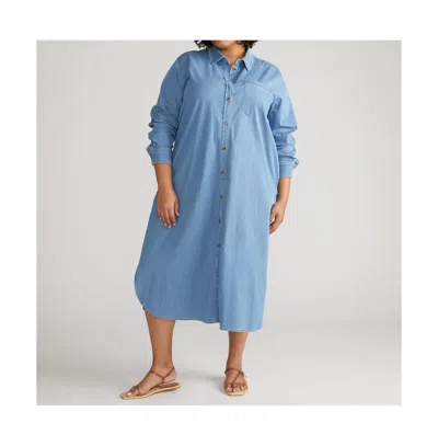 Universal Standard Plus Size Odeon Stretch Cotton Chambray Shirtdress In Cove Blue