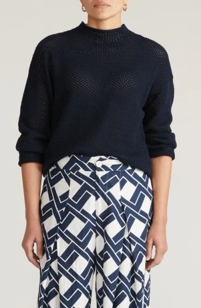 Universal Standard Positano Cotton Pointelle Sweater In Blue