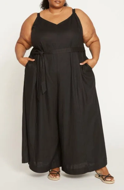 Universal Standard Promenade Sleeveless Linen Blend Jumpsuit In Black