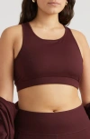 Universal Standard Racerback Sports Bra In Black Cherry