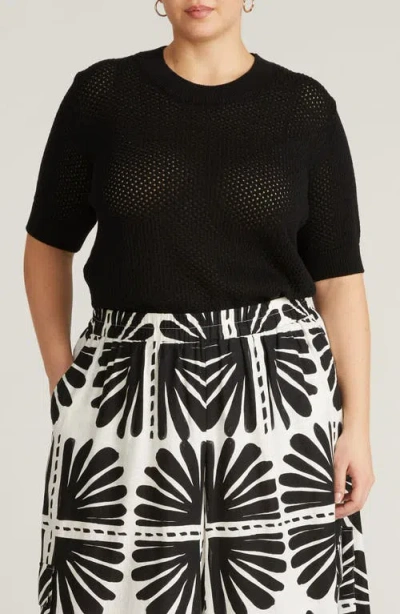 Universal Standard Positano Cotton Pointelle Sweater In Black