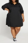 Universal Standard Rubicon Long Sleeve Stretch Cotton Poplin Shirtdress In Black