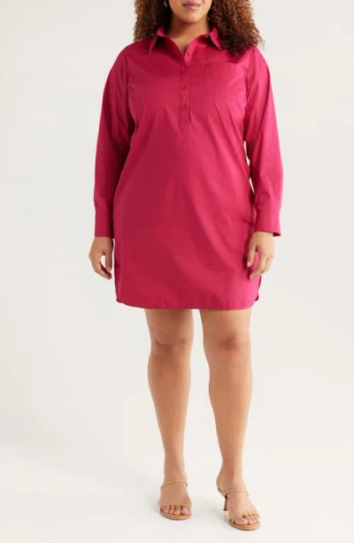 Universal Standard Rubicon Long Sleeve Stretch Cotton Poplin Shirtdress In Cerise