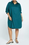 Universal Standard Rubicon Long Sleeve Stretch Cotton Poplin Shirtdress In Forest Green