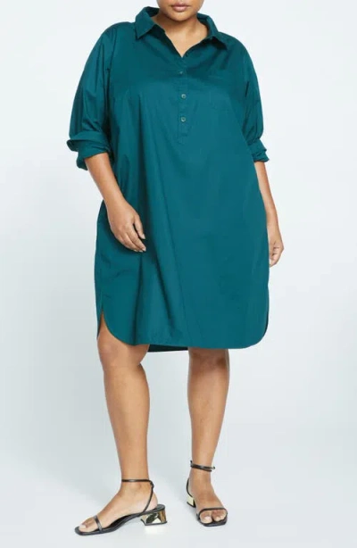 Universal Standard Rubicon Long Sleeve Stretch Cotton Poplin Shirtdress In Forest Green