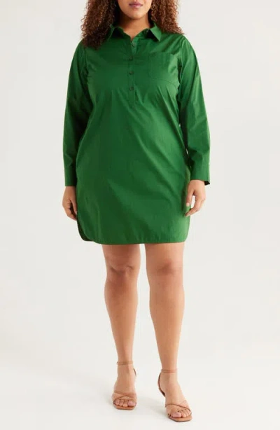 Universal Standard Rubicon Long Sleeve Stretch Cotton Poplin Shirtdress In Kelly Green