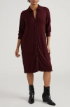Universal Standard Sally Long Sleeve Shirtdress In Burgundy
