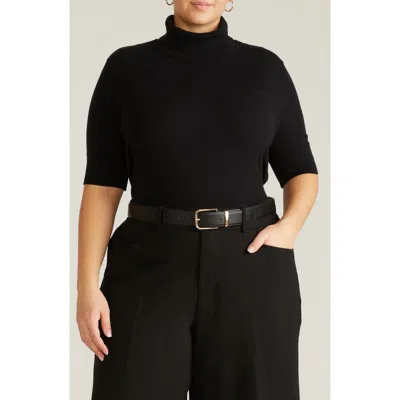 Universal Standard Savvy Short Sleeve Turtleneck Sweater In Black