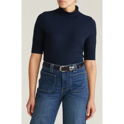 Universal Standard Savvy Short Sleeve Turtleneck Sweater In Navy