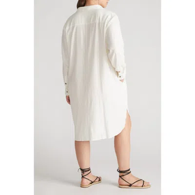Universal Standard Seaside Long Sleeve Linen Blend Shirtdress In White