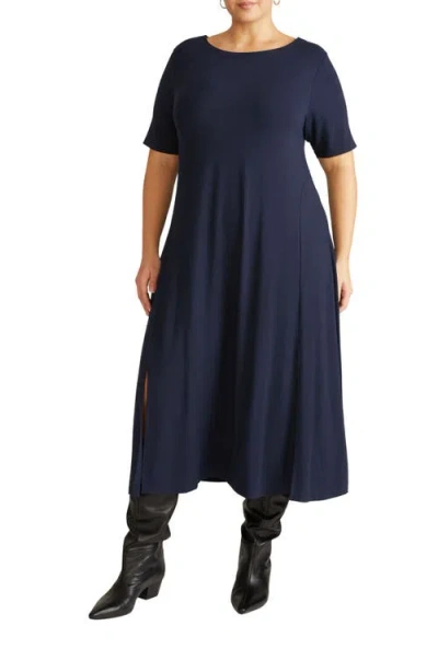 Universal Standard Serena Short Sleeve Jersey Midi Dress In Blue