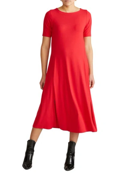 Universal Standard Serena Short Sleeve Jersey Midi Dress In Red