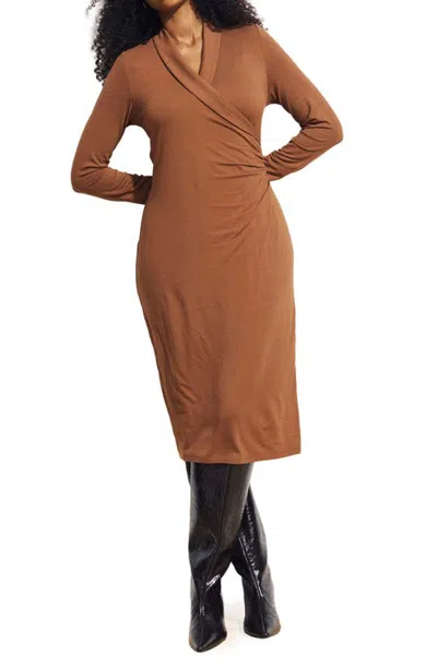 Universal Standard Shawl Collar Midi Dress In Brown