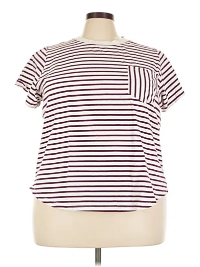 Pre-owned Universal Standard Short Sleeve Top Burgundy Stripes Pattern Boatneck Tops