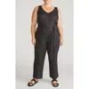 Universal Standard Sleeveless Tie Waist Linen Jumpsuit In Black