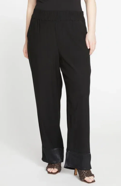 Universal Standard Soiree Satin Trim Pants In Black/black Shine