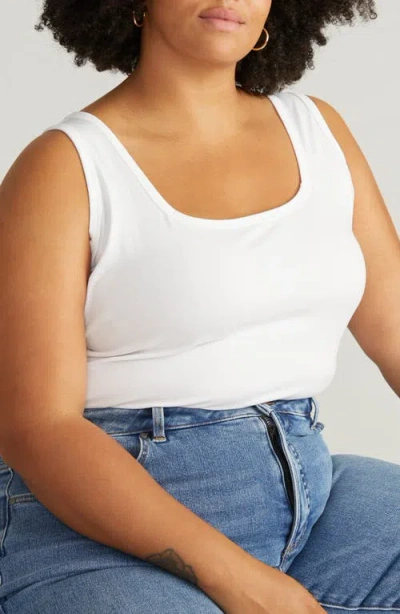 Universal Standard Square Neck Stretch Cotton Tank In White